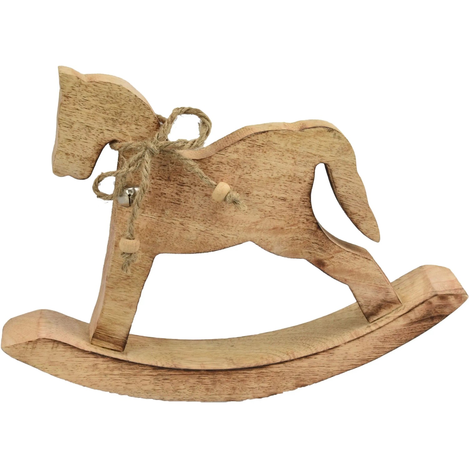Deko-Pferd mit Schleife aus Mangoholz 24 cm Natur