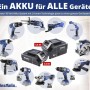 Westfalia 18V Akku 2,0 Ah mit Geräten der Serie. Lithium-Ionen Akku in Schwarz.