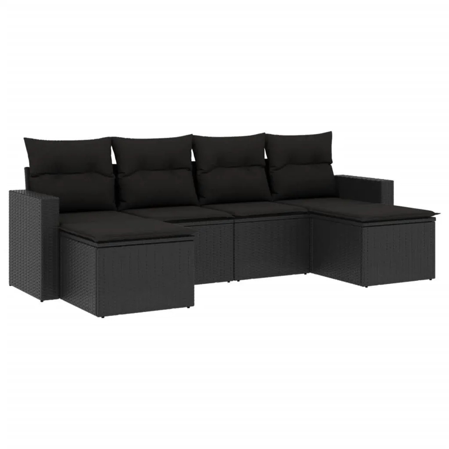 vidaXL 6-Tlg Garten-Sofagarnitur mit Kissen Schwarz Poly Rattan 3251652