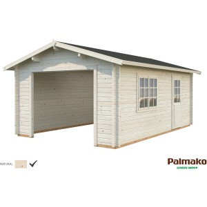 Palmako Holzgarage Roger, naturbelassen, ohne Tor, mit Fenster und Tür.