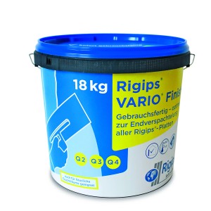 Eimer Rigips Vario Finish Spachtelmasse, 18 kg, gebrauchsfertig für Gipskartonplatten.