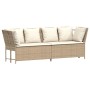 Beige 4-tlg. Garten-Sofagarnitur aus Poly Rattan mit cremeweißen Kissen.