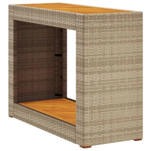 Beiger vidaXL Garten-Beistelltisch aus Rattan mit Holzplatte für Terrasse & Garten.