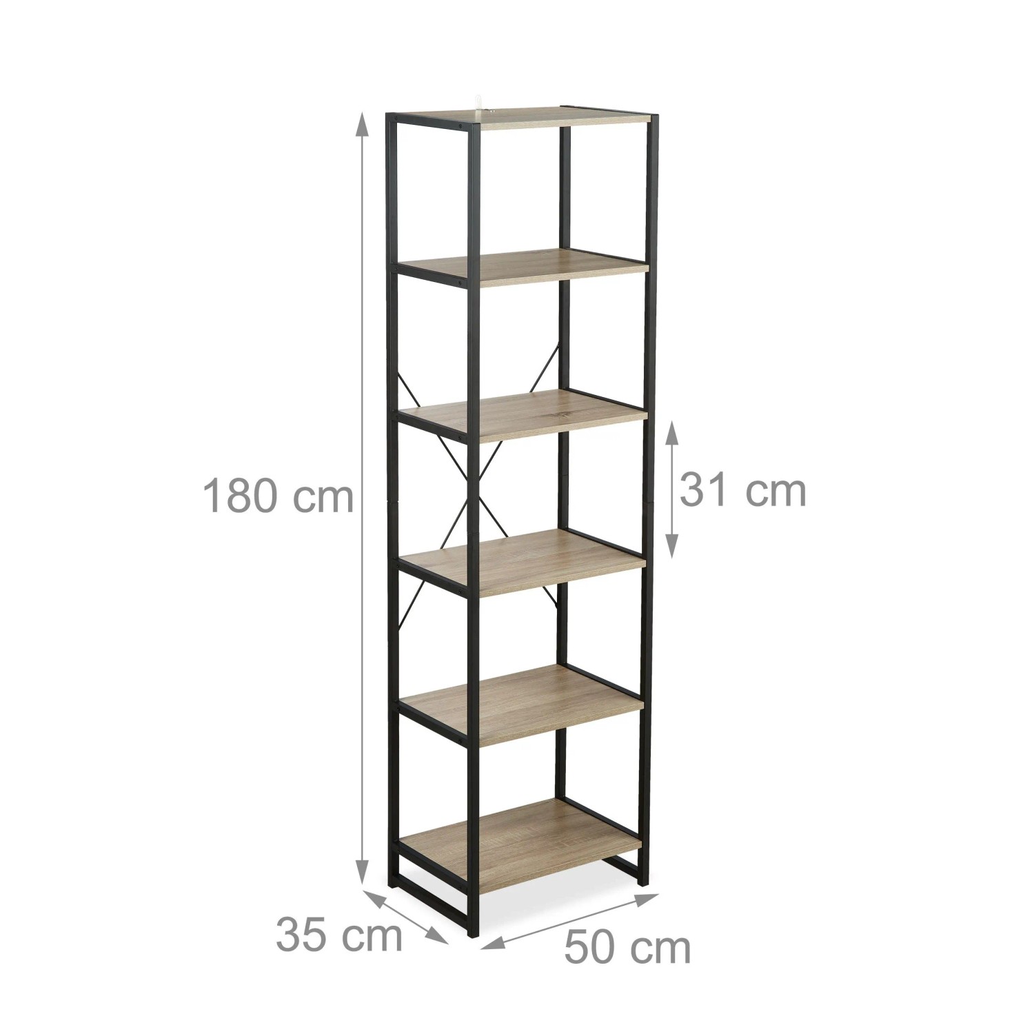 Relaxdays Standregal Industrial 6 Ablagen Braun Schwarz 180 cm x 50 cm x 35 cm_4
