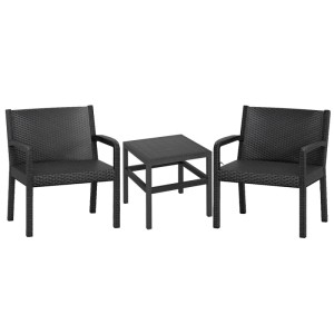Costway 3-tlg. Rattan Gartenmöbel Set, wetterfest, schwarz, bestehend aus zwei Stühlen und einem Tisch.
