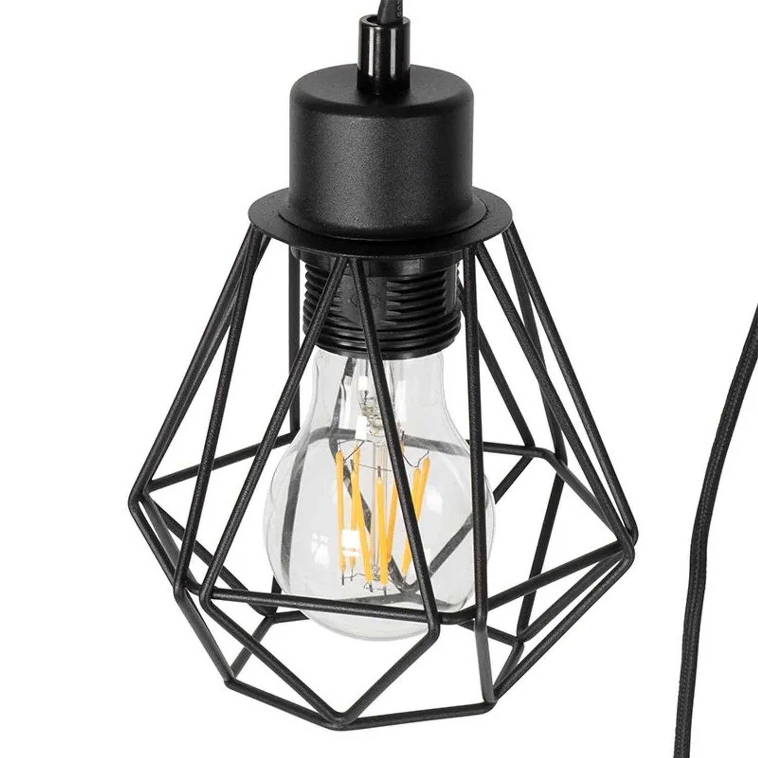 Detailaufnahme der schwarzen QAZQA Stehlampe Chon mit Holz und E27-Fassung.