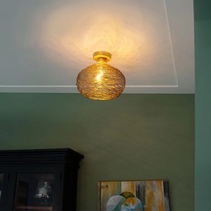 Goldene QAZQA Deckenleuchte Sarella aus Stahldraht, Designlampe für Wohnräume.