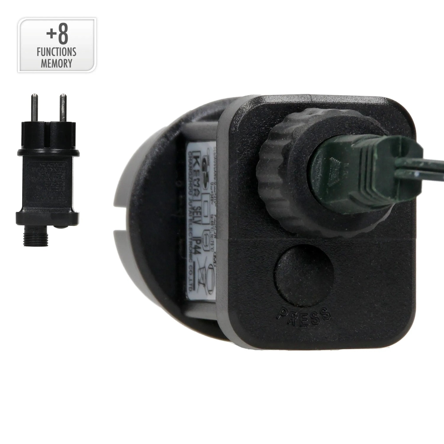 Netzteil und Stecker der ECD Germany LED Cluster Lichterkette, 1000 LEDs, warmweiß.