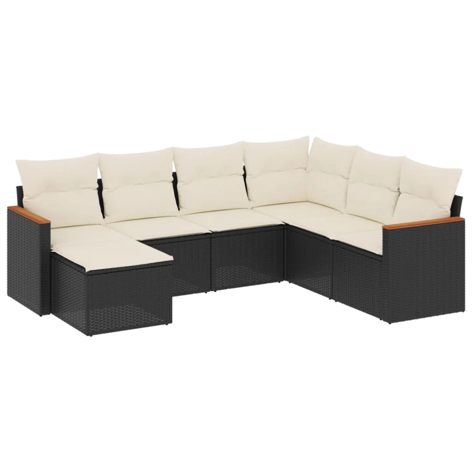 vidaXL 7-Tlg Garten-Sofagarnitur mit Kissen Schwarz Poly Rattan 3226203