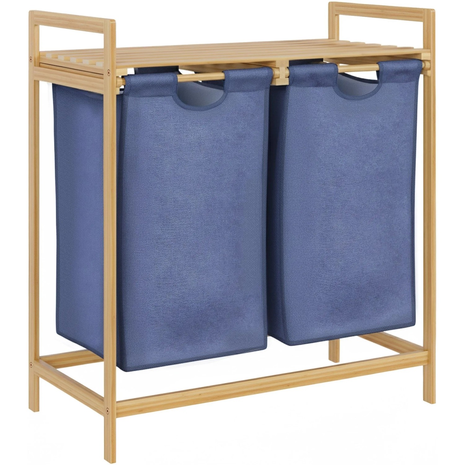 DELUKE Wäschebox HALLE 2 Fächer Je 33 Liter 64x33x73cm Holz Natura Wäschesammler Wäschekorb Wäschesortierer