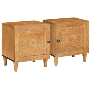 vidaXL Nachttisch 2 Stk Hellbraun 40 x 33 x 46 cm Massives Mangoholz 4018077