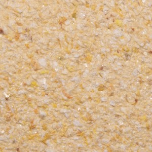 Nahaufnahme von Terralith Baumwollputz Flüssigtapete BWP14 in Beige mit feinen Fasern und glitzernden Partikeln. Dekorativer Effektputz.