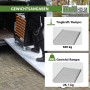 TRUTZHOLM Breitrampe 305x80cm aus geriffeltem Aluminium. Person verlädt Werkzeugwagen in Transporter. Traglast 600 kg.