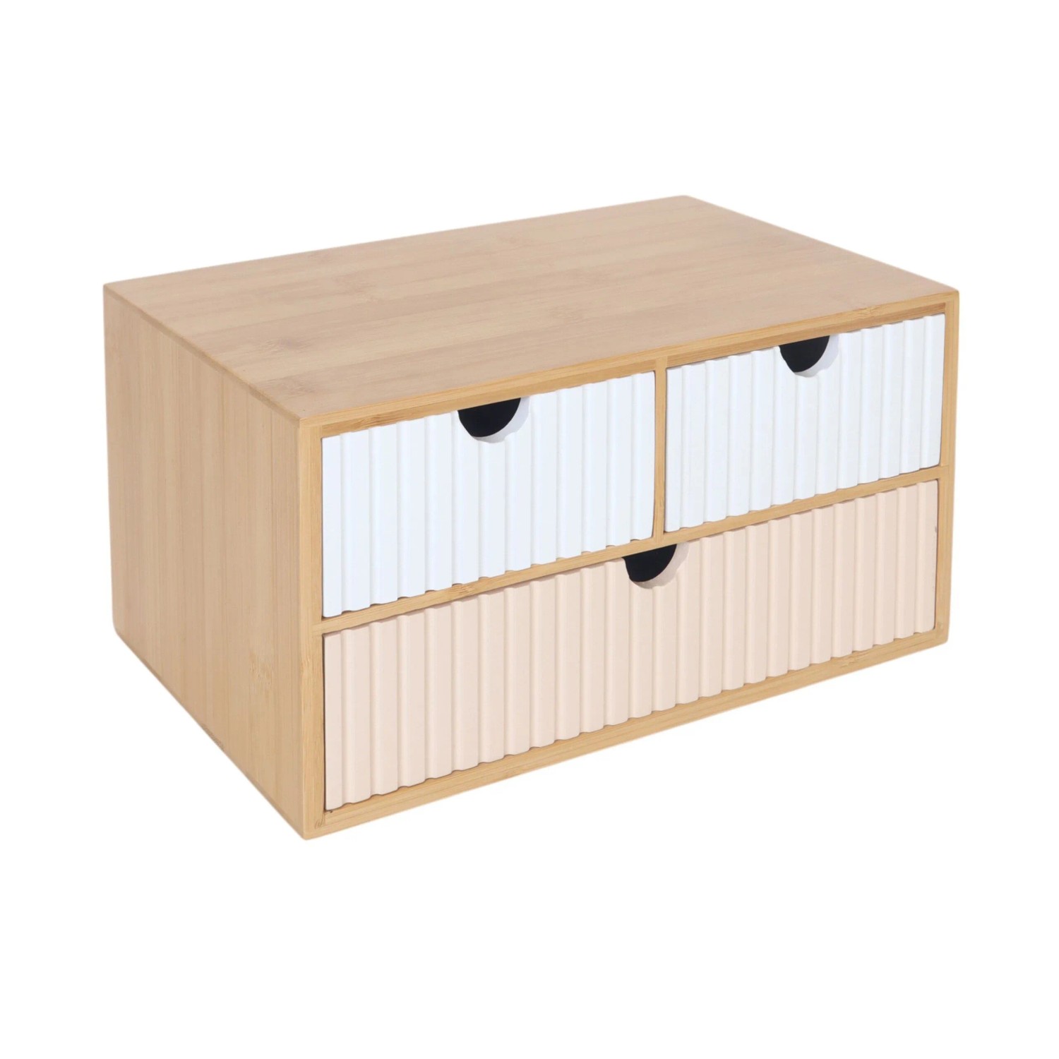 Relaxdays Schubladenbox Bambus Weiß Rosa Geriffelt 15 cm x 30 cm x 20 cm 2 kg