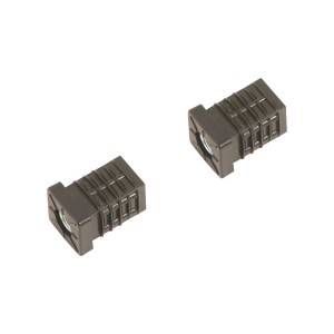 Zwei schwarze Hülsen für Gewindestifte Vierkant, Zubehör für Rollen, 36x25x25mm.