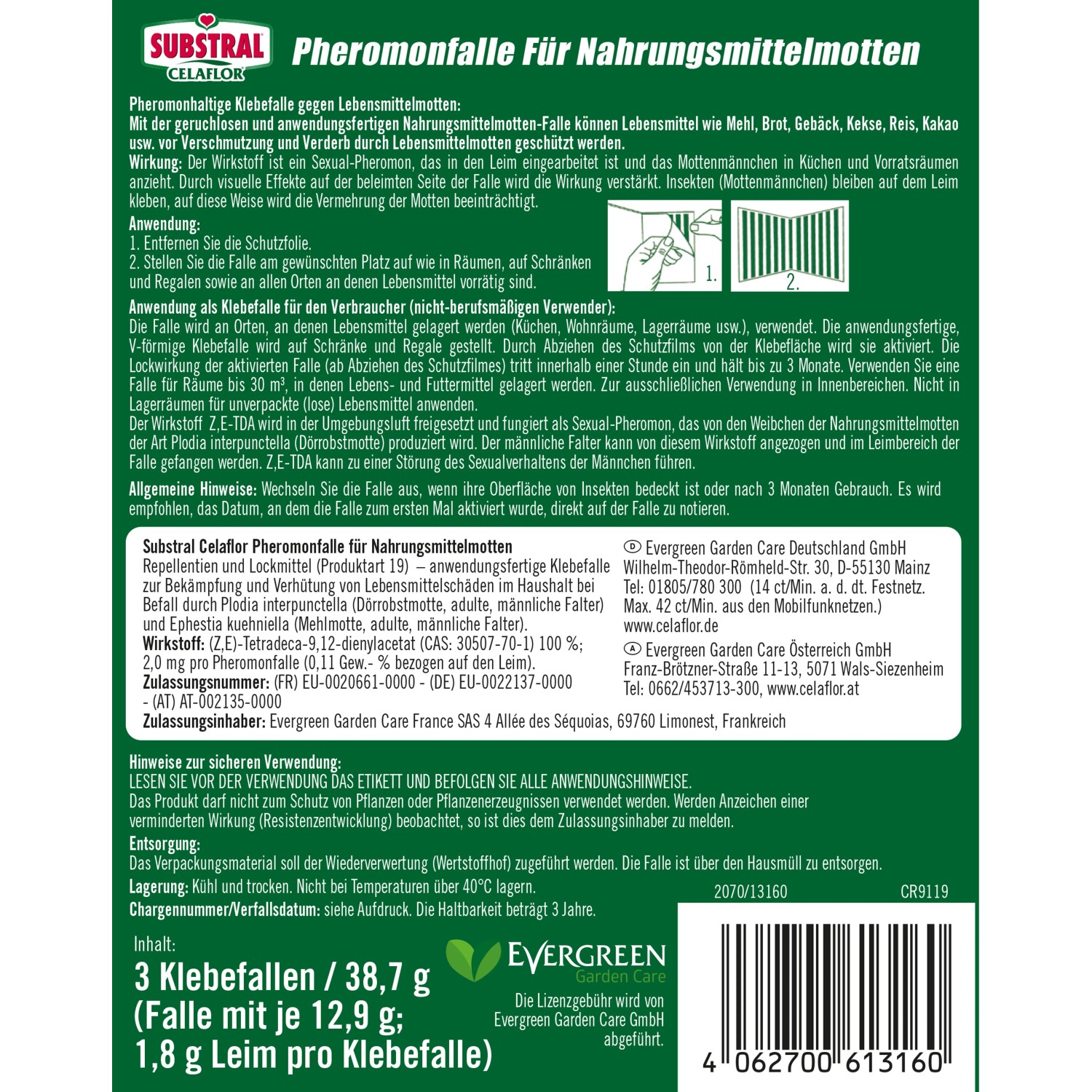 Celaflor Pheromonfalle gegen Lebensmittelmotten zur Befallskontrolle in Küche und Vorrat.