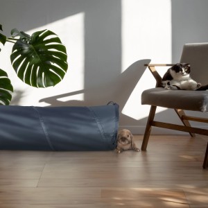 Relaxdays Katzentunnel mit Spielzeug Polyester Grau Faltbar 90 cm x 25 cm 190 g