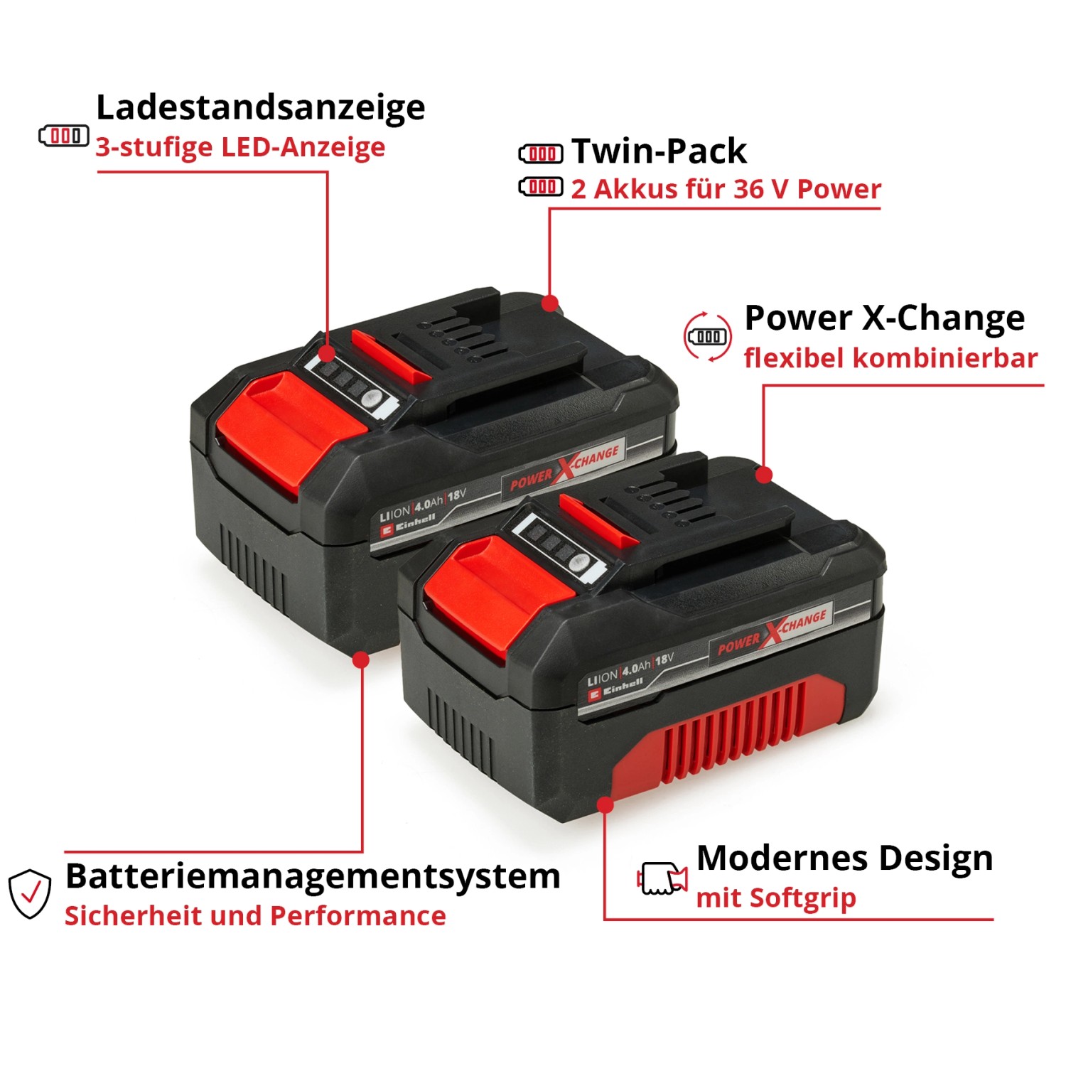 Einhell Power X-Change Akku Twinpack, 2x 18V 4Ah. Akkus für Elektrowerkzeuge im Set.