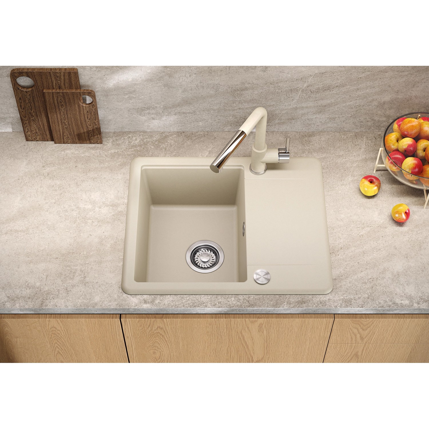 Helika Einbauspüle Esta 56 cm x 46 cm Elfenbein inkl. Druckknopfventil_7