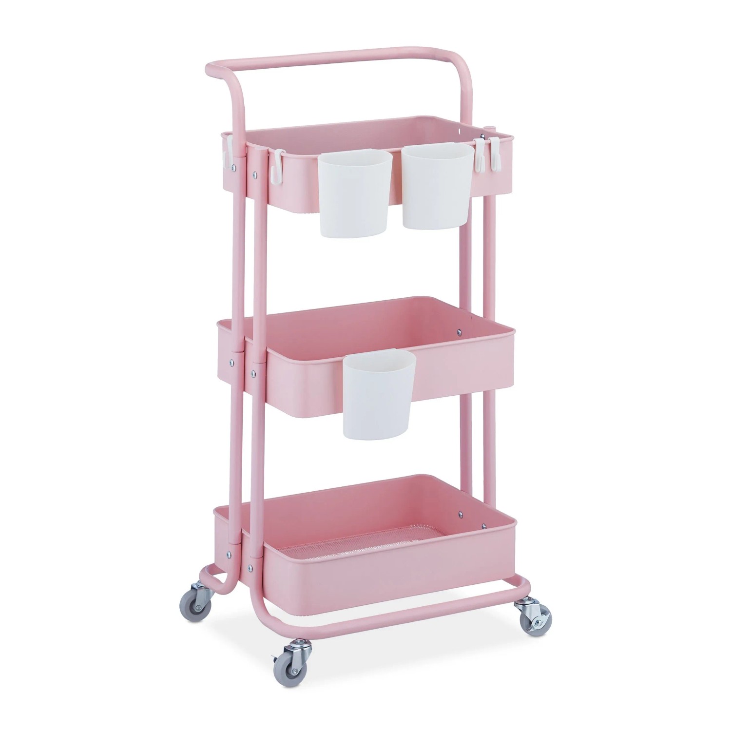 Relaxdays Rollwagen Stahl Rosa 3 Etagen 86 cm x 38 cm x 39 cm 3,9 kg