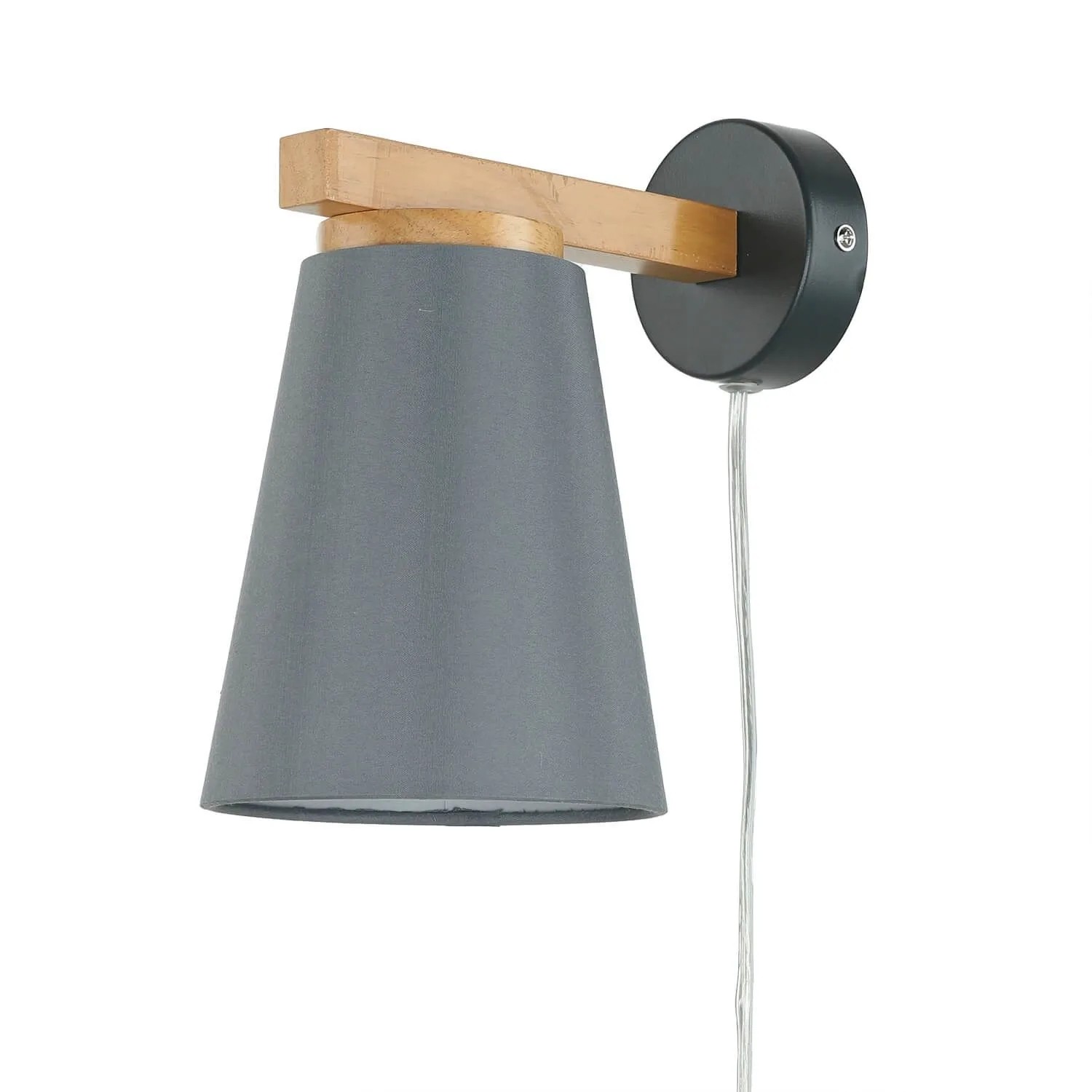 EASYLIGHT Wandlampe Mit Stecker Kabel Schalter E27 Grau Skandinavisch Stoff Holz