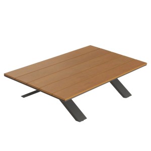 Tisch der MCW Garten-Garnitur M62, Holzoptik, anthrazitfarbenes Gestell.