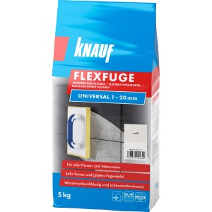 Knauf Flexfuge Universal Weiß 5 kg: Fugenmörtel für Fliesen und Naturstein, ideal für innen und außen.