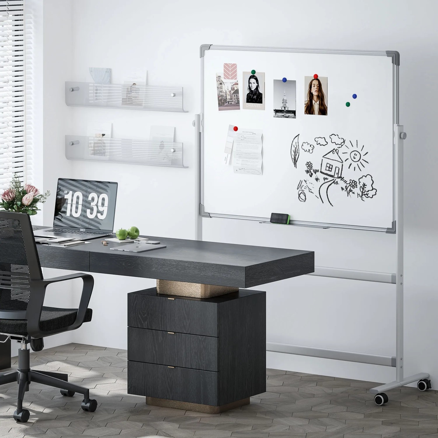 HOMCOM Whiteboard mit Rollen, verzinkte Platte, 127x50x165cm, ideal für Bürobedarf.