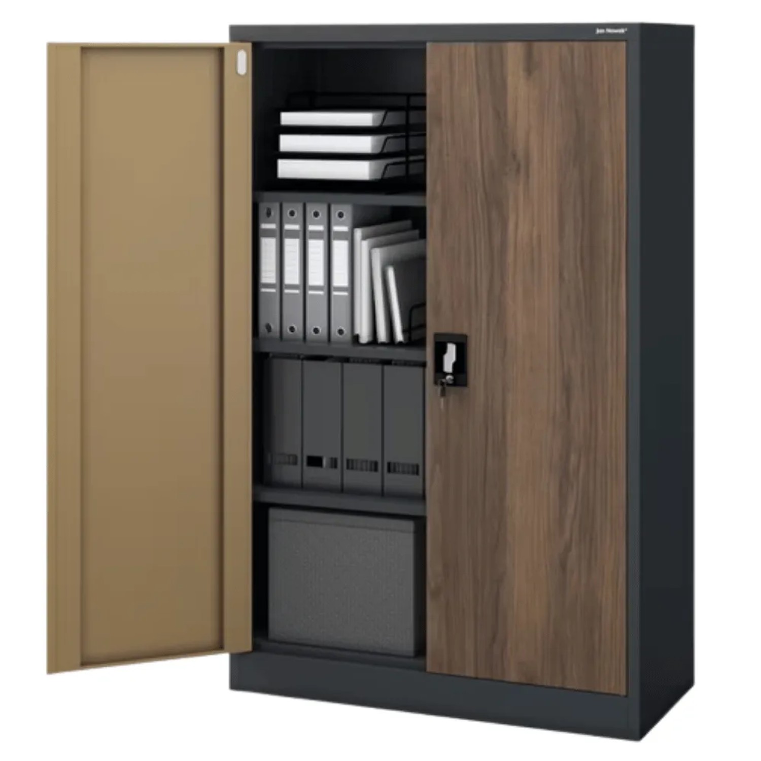 JAN NOWAK Aktenschrank Abschließbar KEVIN mit Flügeltüren 140 x 90 x 40 cm Anthrazit-Nussbaum