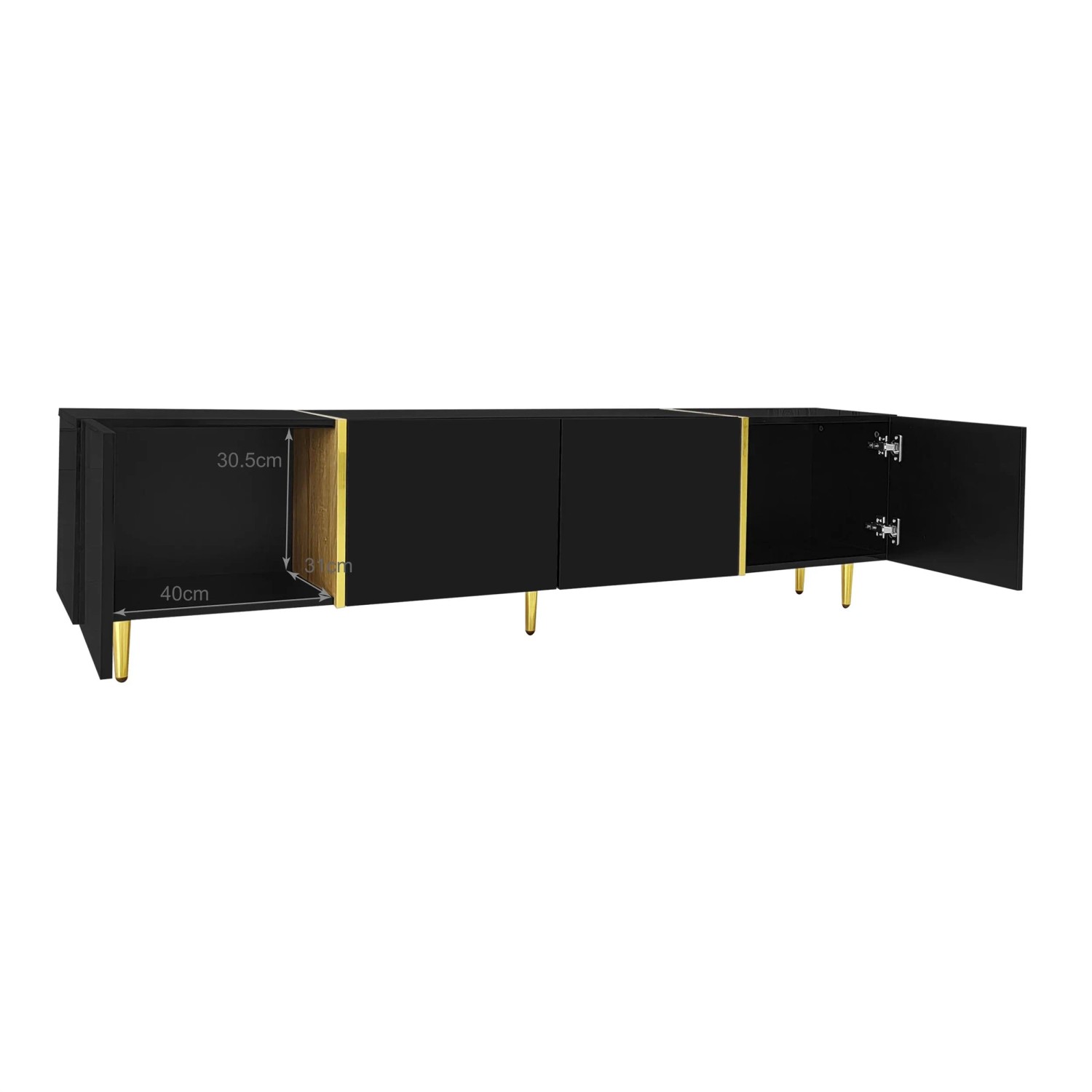 okwish TV Schrank mit 4 Türen und Hochglanz für Wohnzimmer 170x35x46cm Schwarz Gold