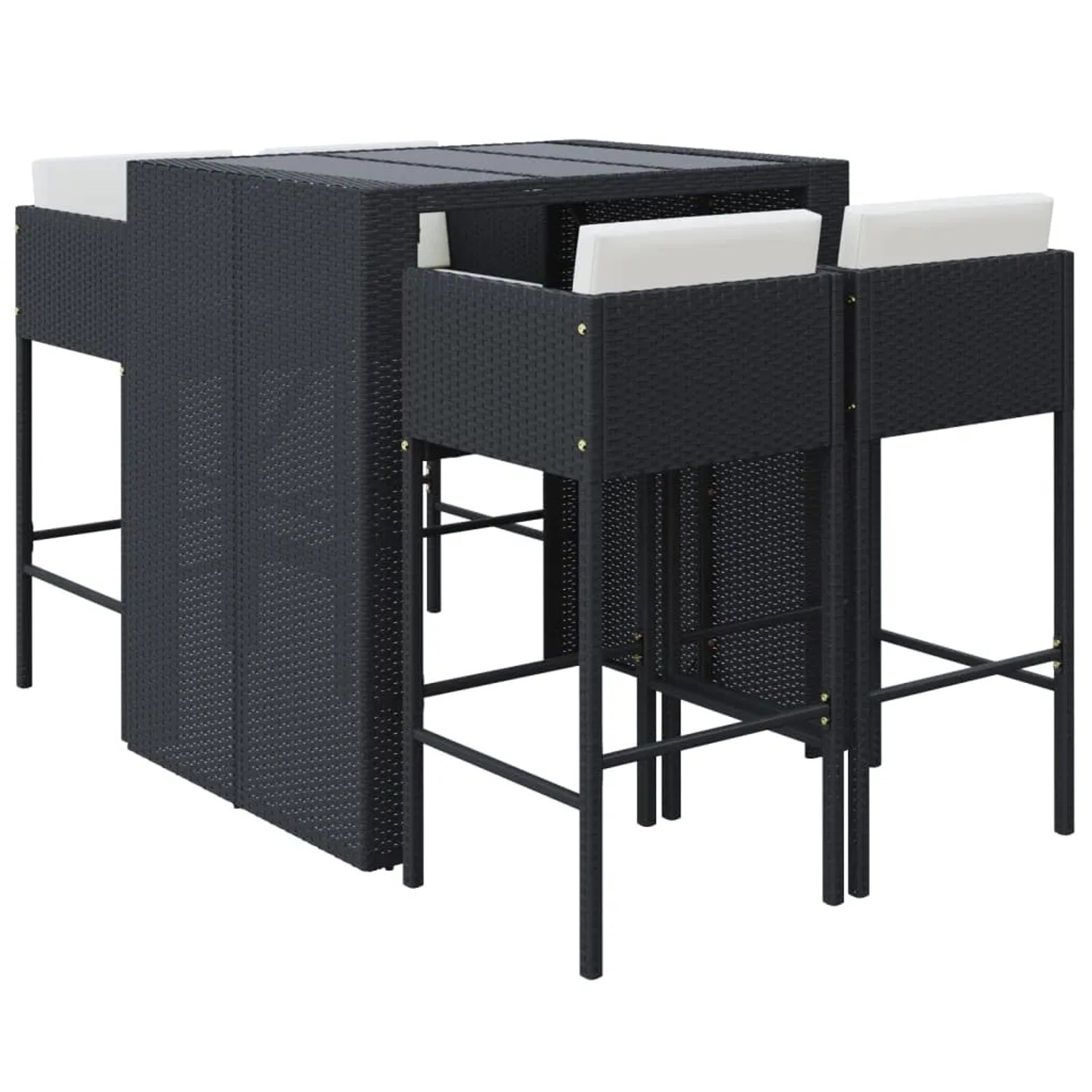 vidaXL 5-tlg Gartenbar-Set mit Kissen Schwarz Poly Rattan Modell 5