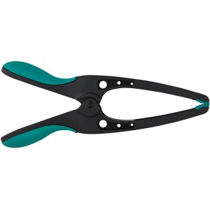 Wolfcraft Spitzfederzwinge MT 70: Spannwerkzeug mit grünen Griffen für punktgenaues Fixieren.