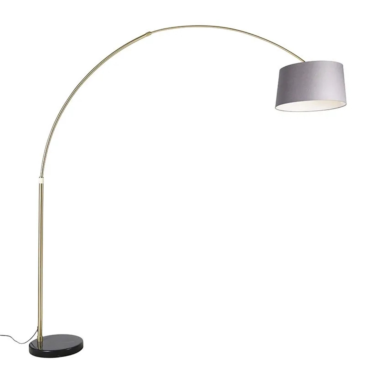 QAZQA Bogenlampe Messing mit MarmorsToffschirm Grau 45 cm XXL