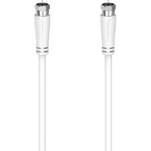 Weißes Hama SAT-Anschlusskabel, 10 m, mit F-Stecker für Audio- und Videoübertragung.
