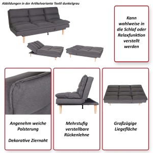Blau-graues MCW Schlafsofa M79 aus Stoff/Textil, verstellbar zur Schlaffunktion.