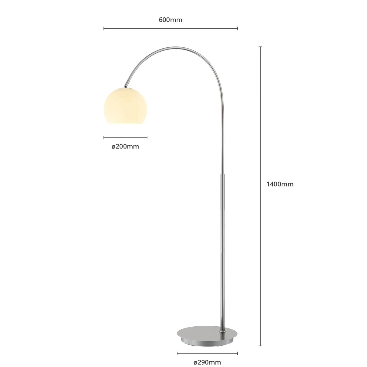 Moderne Lindby Bogenlampe Cynthia aus Alu und Glas, 1-flammig, für Wohnzimmer.