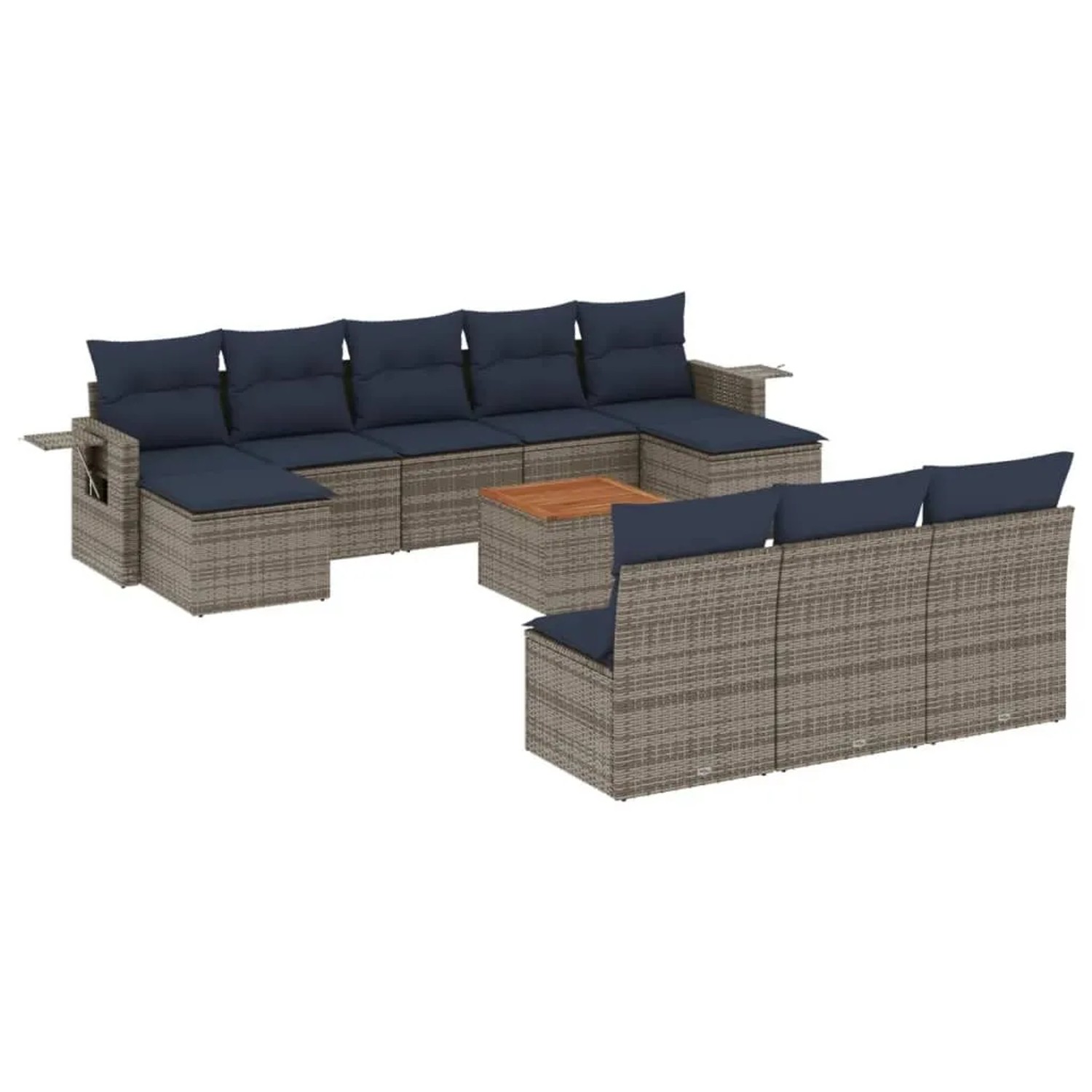 vidaXL 11-Tlg Gartensofa-Set mit Kissen Grau Polyrattan 3224773