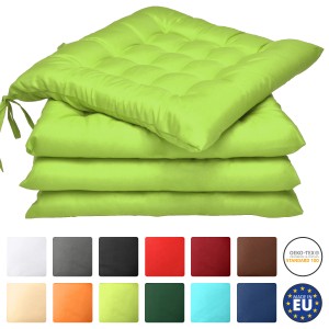 4er Set Beautissu Lea Stuhlkissen 40x40cm in Apfelgrün mit Steppung und Bindebändern.