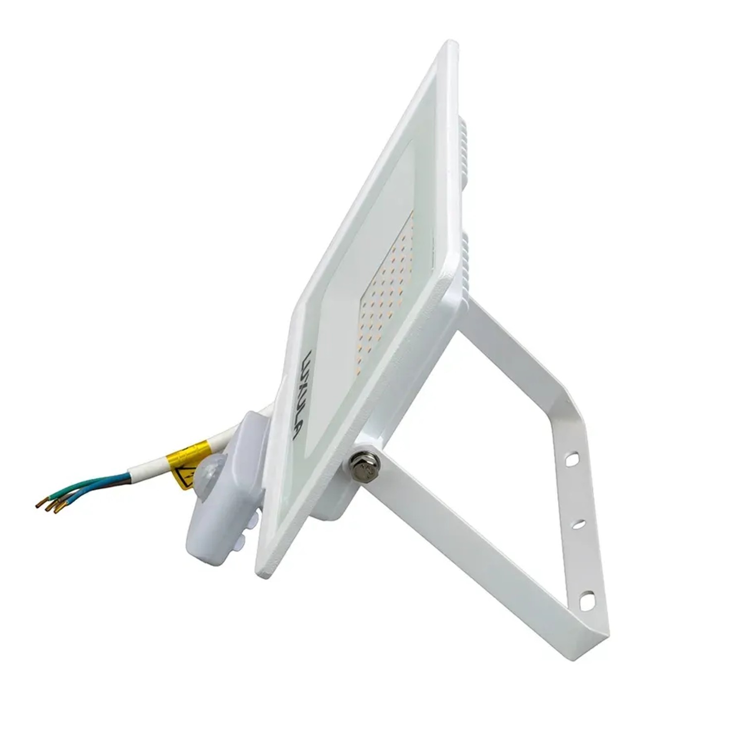 Weißer LUXULA LED Strahler 50W mit Bewegungsmelder für Außen, Warmweiß.