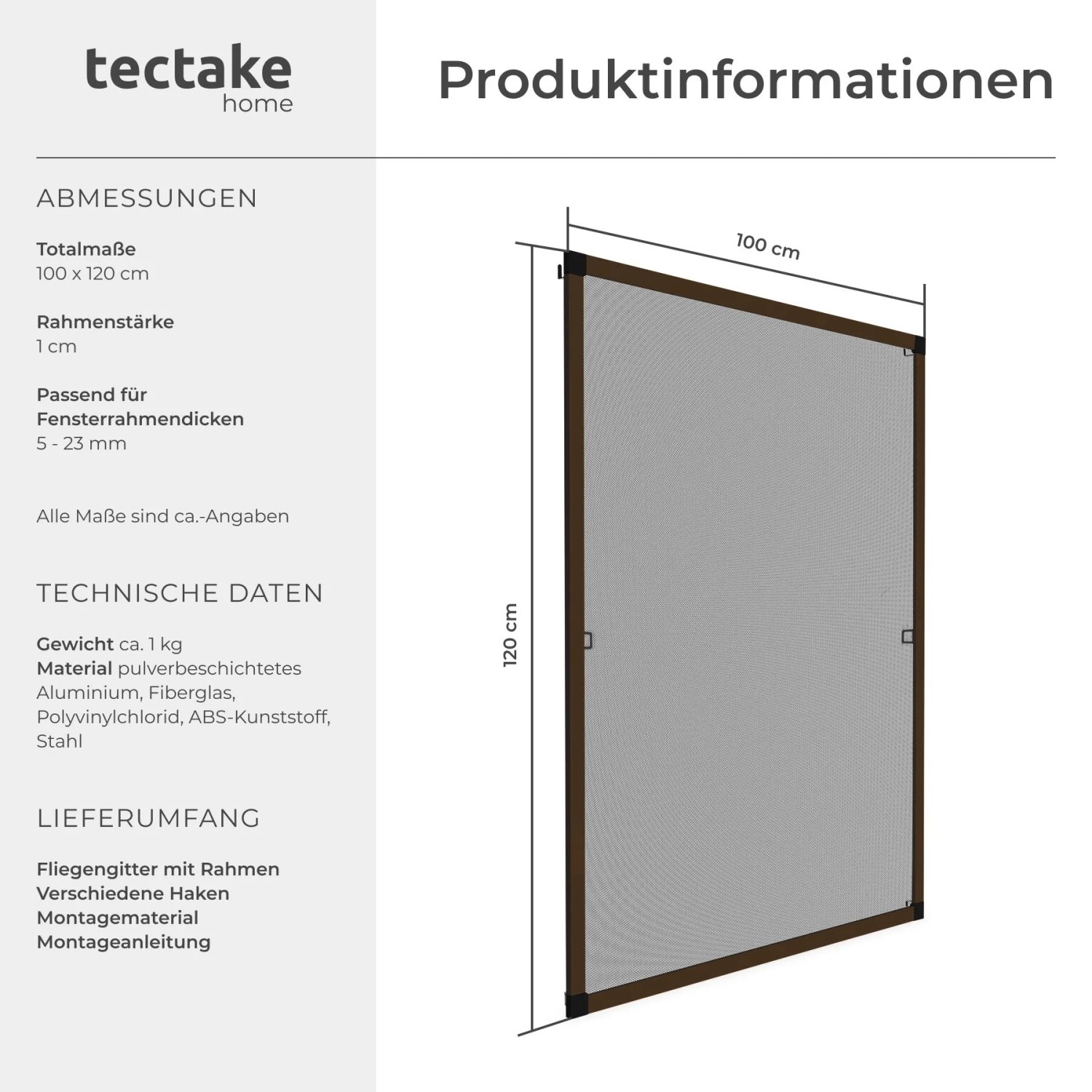 Tectake Fliegengitter Mit Aluminiumrahmen  Für Fenster  Zuschneidbar Wetter  und Uv Beständig 100 x 120 cm 1 x 100 x 120 cm Braun_6