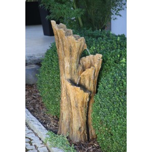 Silex Kunststeinbrunnen Eiche, 100cm hoch, mit Pumpe und LED-Beleuchtung für den Garten.