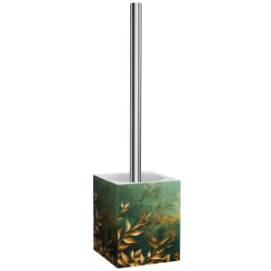 SANILO WC-Bürste Greego: Badhelfer mit grün-goldenem Blätterdekor und Edelstahlgriff.