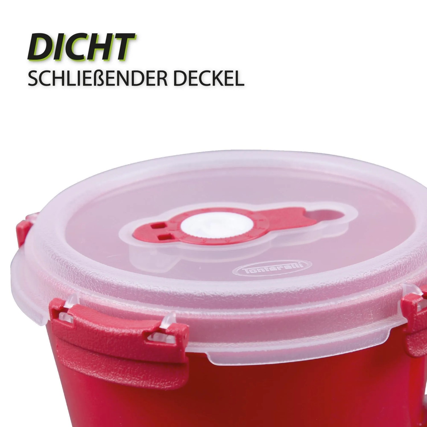 Rote Frischhaltebox von Bestlivings, 0,85 Liter, mit transparentem Deckel und Verschluss.