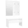 Modernes, weißes Flurmöbel-Set mit Bank, Spiegel und Garderobe. Hochglanz-Optik.