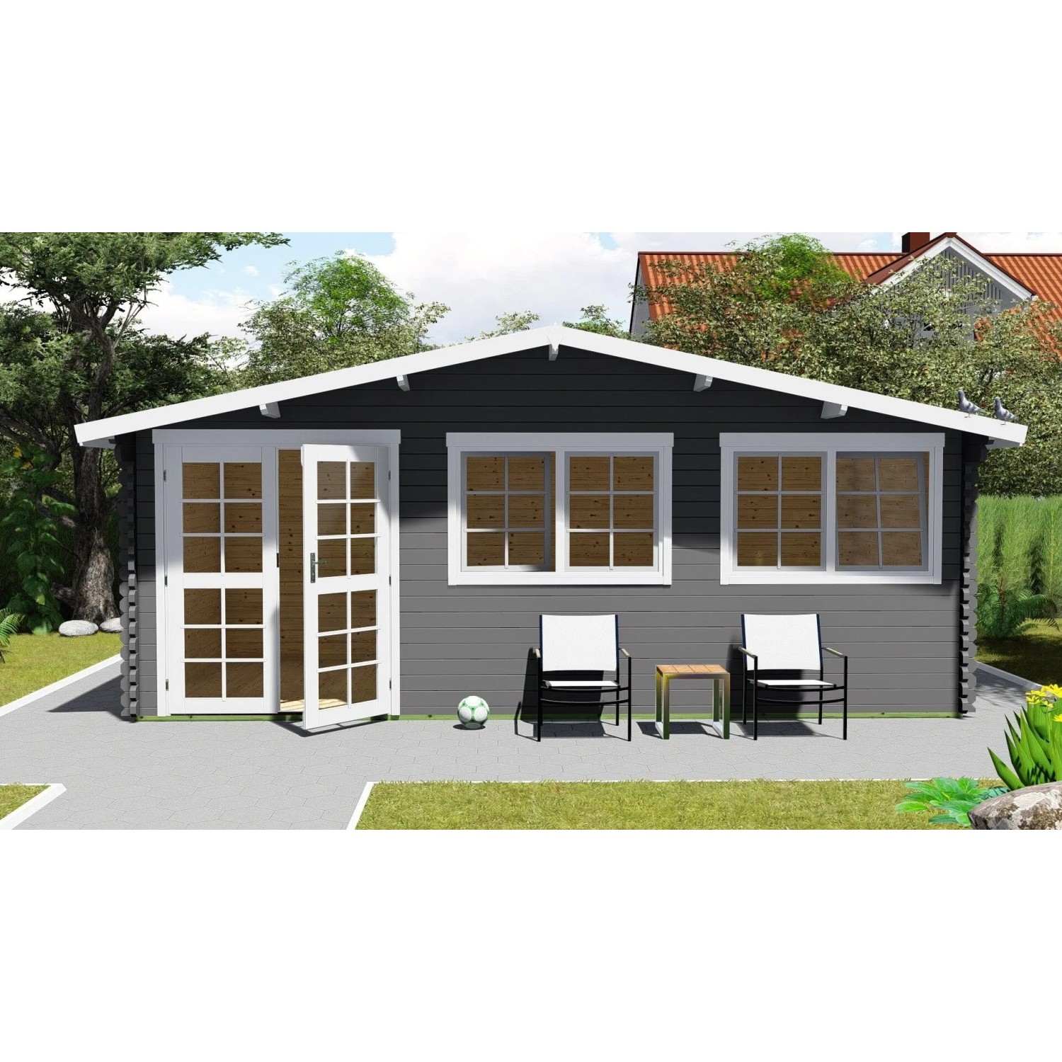 Finn Art Blockhaus 40mm Holz-Gartenhaus 6x4 m Norwegen 53 mit Doppeltür mit 28mm Fußboden