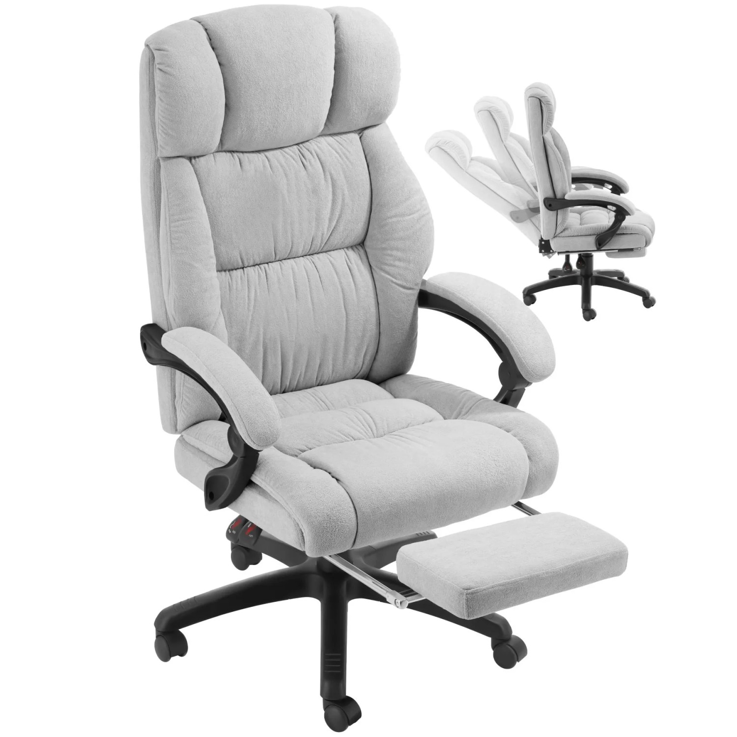 Tectake Bürostuhl Jillien Dicke Polsterung Mit Weichem Velours Verstellbare Rückenlehne und Ausklappbare Fußstütze Grau 118 x 64 x 115 cm Grau