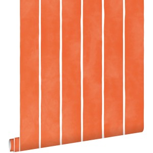 ESTAhome Tapete Streifenmuster Orange und Weiß 50 x 900 cm