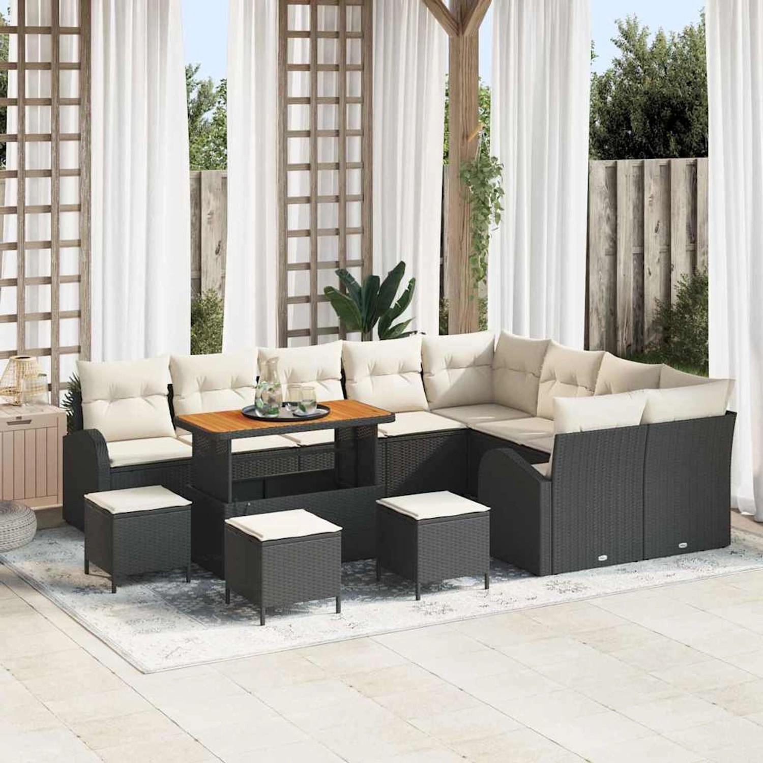 vidaXL Garten-Sofa-Set mit Kissen 13-Tlg Schwarz Poly Rattan 3362440 günstig online kaufen