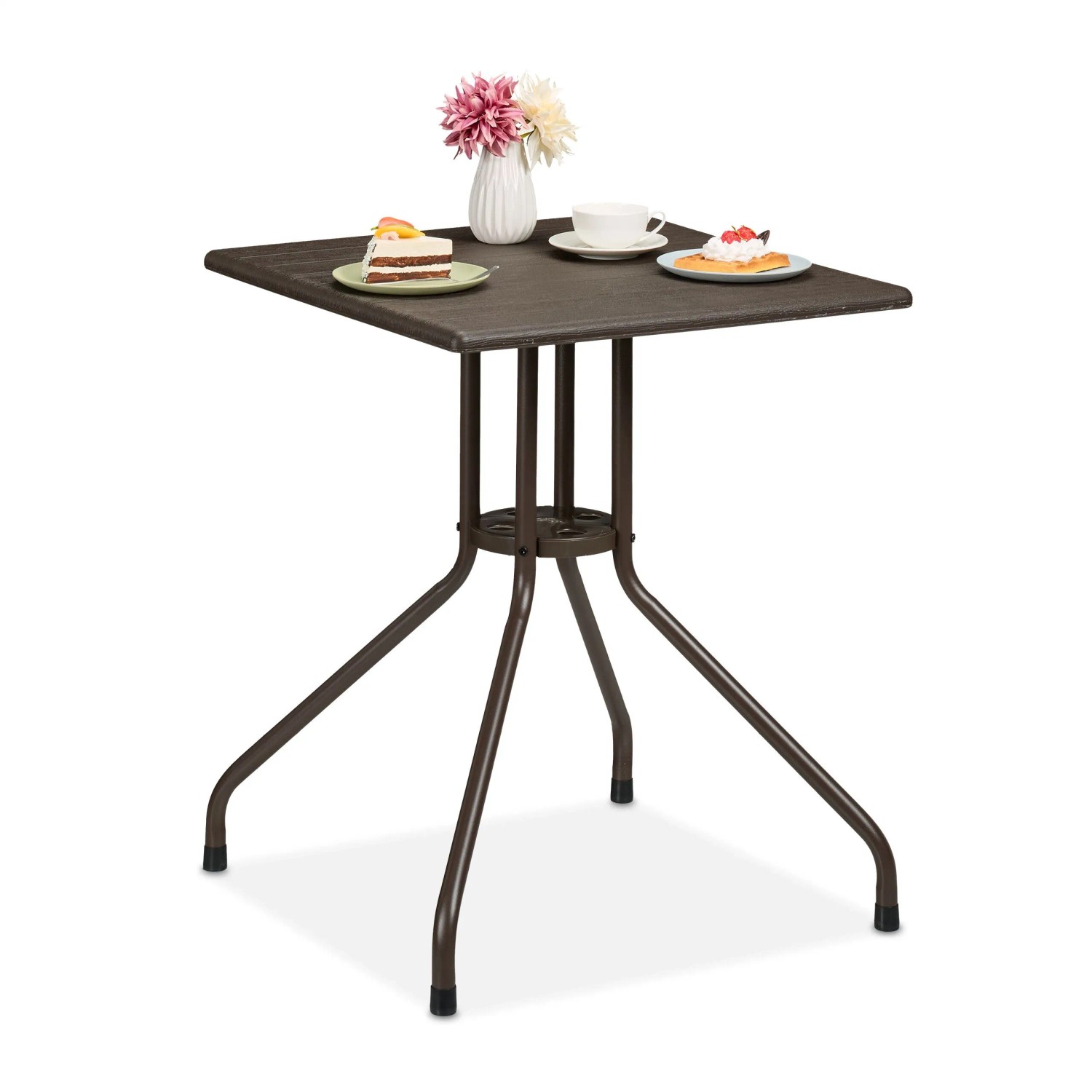 Relaxdays Gartentisch Kunststoff Stahl Braun Holzoptik Pflegeleicht 75 cm x 61 cm x 61 cm