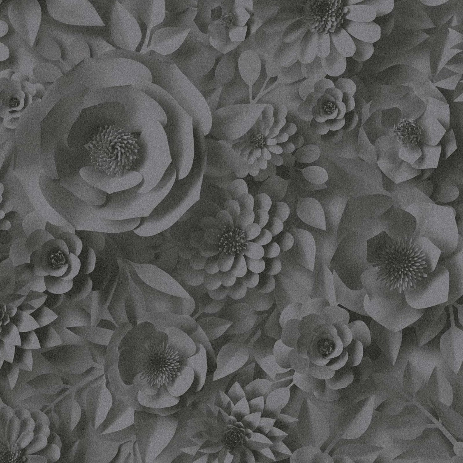 Bricoflor Moderne Blumentapete Schwarz Grau 3D Tapete mit Blumen für Büro und Wohnzimmer Florale Vliestapete ausgefallen